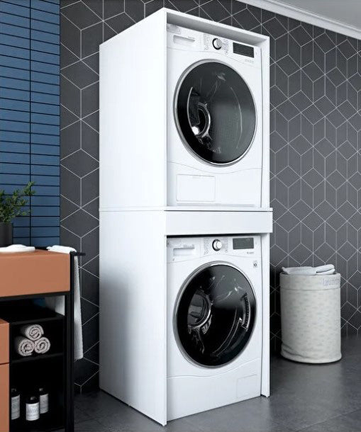 Revasser Mobilya KC150 Çamaşır Ve Kurutma Makinesi Dolabı Çekmeceli Banyo Dolabı Beyaz