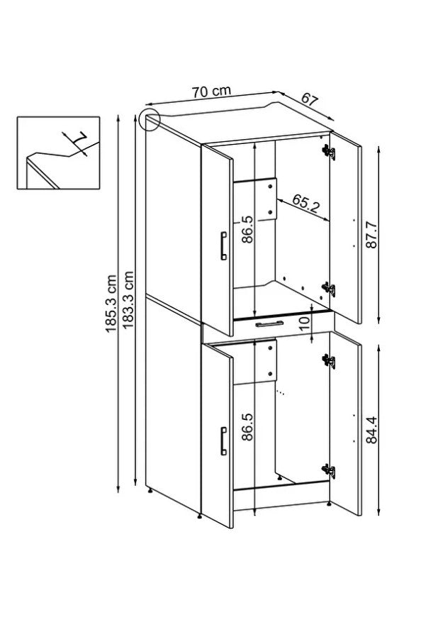 Revasser Mobilya KC300 Banyo Dolabı Kapaklı Çamaşır Ve Kurutma Makinesi Dolabı 70x185 cm