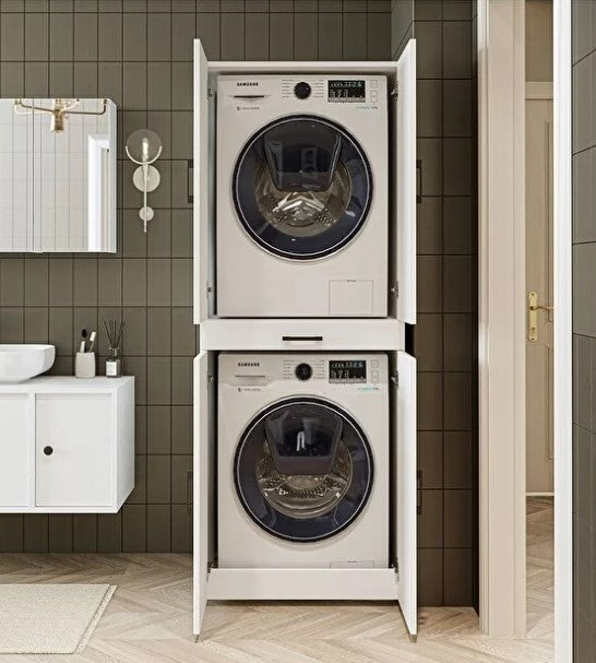 Revasser Mobilya KC300 Banyo Dolabı Kapaklı Çamaşır Ve Kurutma Makinesi Dolabı 70x185 cm