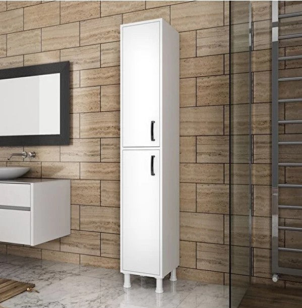 Revasser Mobilya RV400 Çok Amaçlı Dolap 2 Kapaklı 6 Raflı Banyo Kiler Mutfak Dolabı Beyaz M1