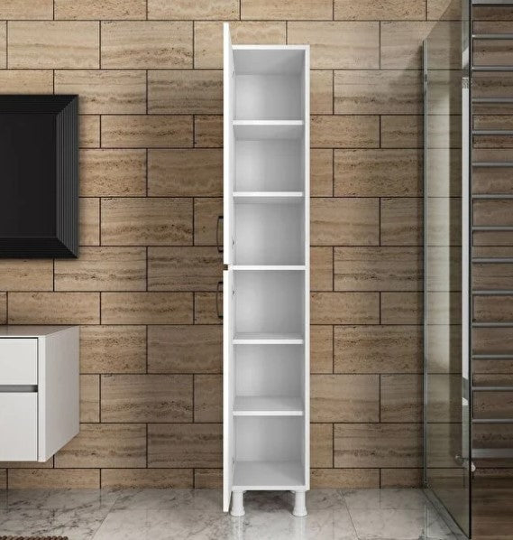Revasser Mobilya RV400 Çok Amaçlı Dolap 2 Kapaklı 6 Raflı Banyo Kiler Mutfak Dolabı Beyaz M1