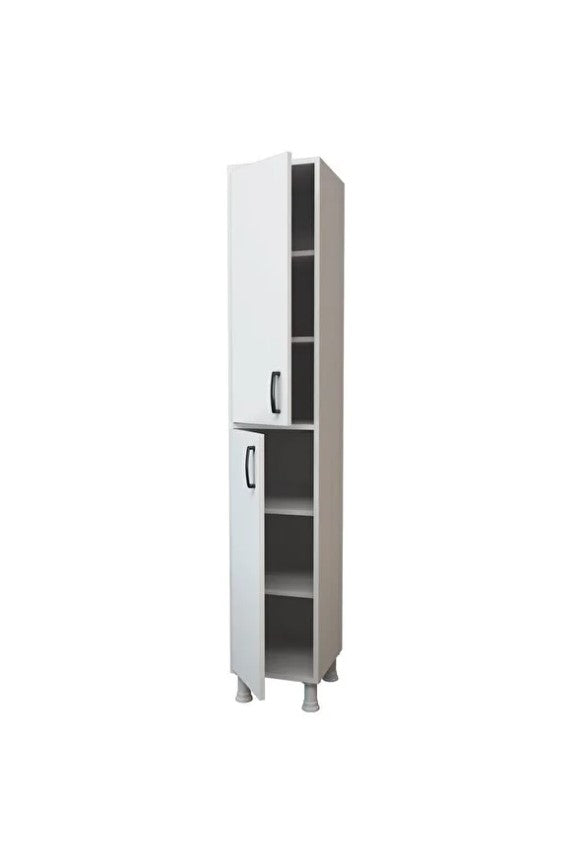 Revasser Mobilya RV400 Çok Amaçlı Dolap 2 Kapaklı 6 Raflı Banyo Kiler Mutfak Dolabı Beyaz M1