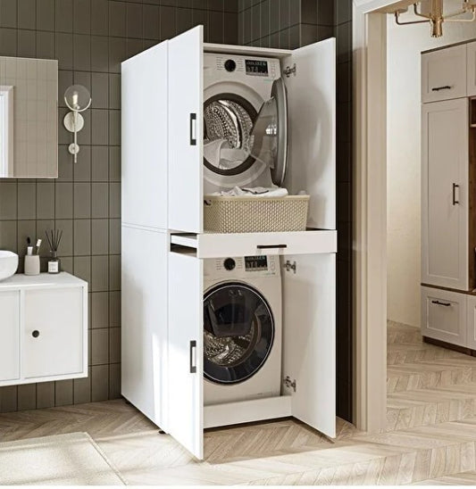 Revasser Mobilya KC300 Banyo Dolabı Kapaklı Çamaşır Ve Kurutma Makinesi Dolabı 70x185 cm