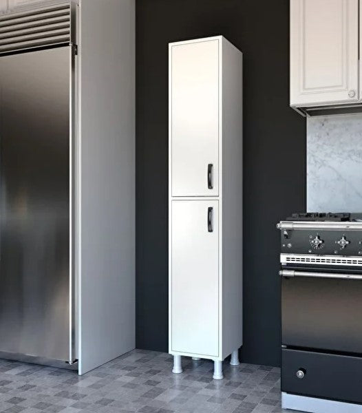Revasser Mobilya RV400 Çok Amaçlı Dolap 2 Kapaklı 6 Raflı Banyo Kiler Mutfak Dolabı Beyaz M1
